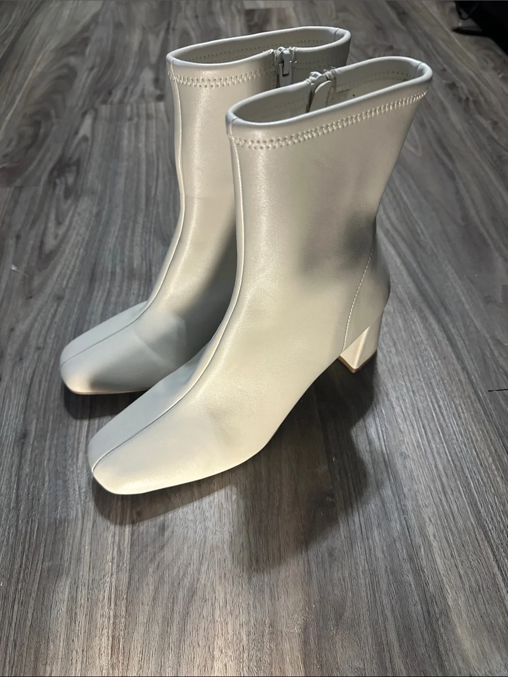 a new day Cream Pointed Toe Ankle Booties with Block Heel